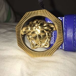 Blue Versace belt golden Medusa head